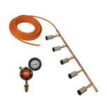 5 X BURNERS on 1M of Copper header with 15M of 10mm LPG Hose & High Flow 825Z005 Reg
