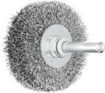 Shaft Mounted Wheel Brushes RBU - Crimped STEEL Wire - 6mm Shaft - Various Sizes